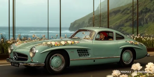 Vintage Mercedes Cruise on Coastal Road – AI Generated Video | Hailuo AI