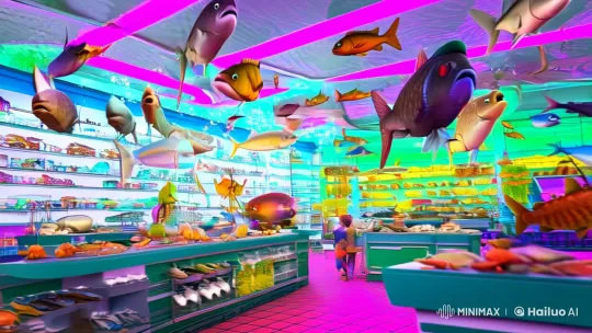 Cyberpunk Cat Pilot Devours Octopus in Neon Store – AI Generated Video | Hailuo AI