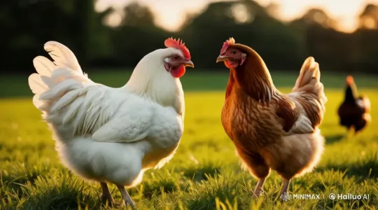 Chickens Socializing Peacefully in Golden Field – AI Generated Video | Hailuo AI