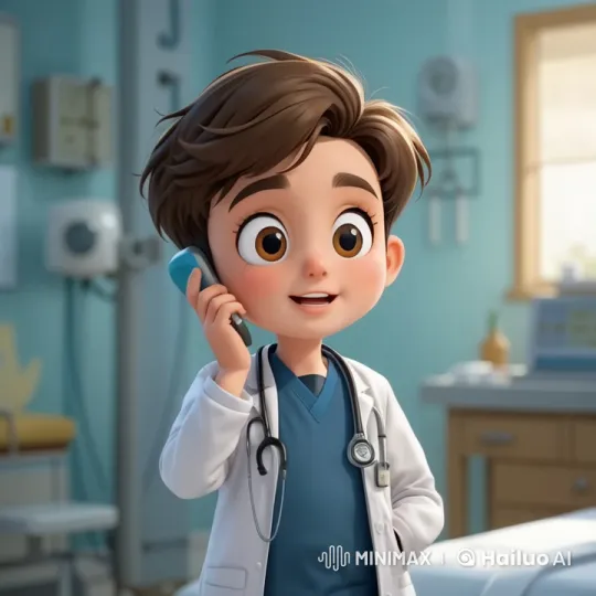 Doctor Engages in Phone Conversation in Bright Office – AI Generated Video | Hailuo AI