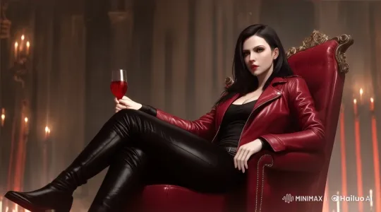 Stylish Woman in Red Jacket Savors Wine by Candlelight – AI Generated Video | Hailuo AI