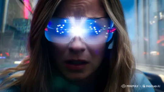 Alina's Tense Escape in Digital Rebellion Cinematic Scene – AI Generated Video | Hailuo AI