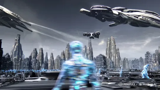 Futuristic Cityscape: Robots, Microchip Beings, and Seamless Tech Integration – AI Generated Video | Hailuo AI