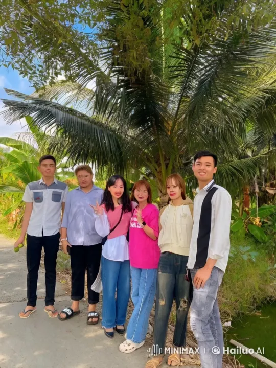 Friends Engage in Playful Fight Amidst Tropical Greenery – AI Generated Video | Hailuo AI