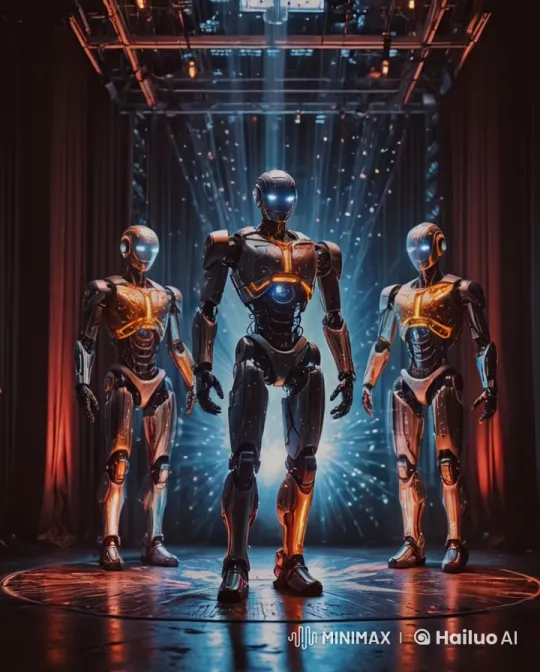 Futuristic Robots Showcase Subtle Movements in High-Tech Setting – AI Generated Video | Hailuo AI