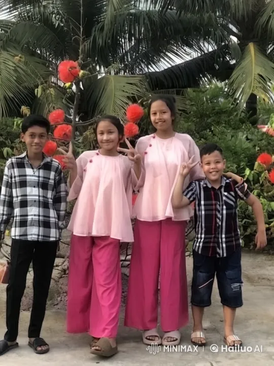 Four Children Posed Outdoors Making Peace Signs – AI Generated Video | Hailuo AI