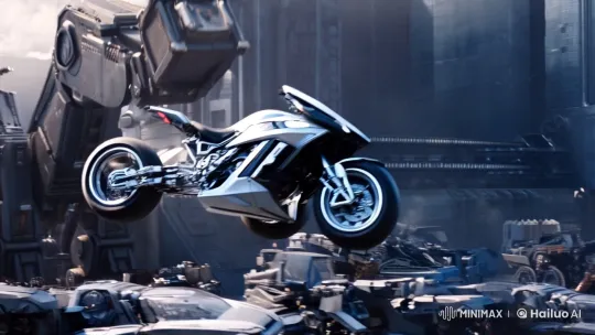 Transformable Bike Thrown in Dramatic Robot Battle – AI Generated Video | Hailuo AI