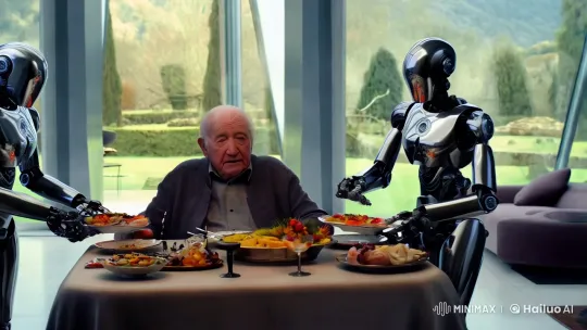 Elderly Man and Futuristic Home with Attentive Robots – AI Generated Video | Hailuo AI