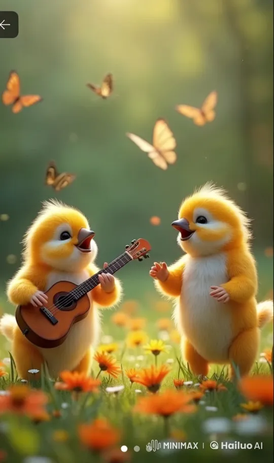 Fluffy Chicks Jam with Butterflies in Meadow Sunset – AI Generated Video | Hailuo AI
