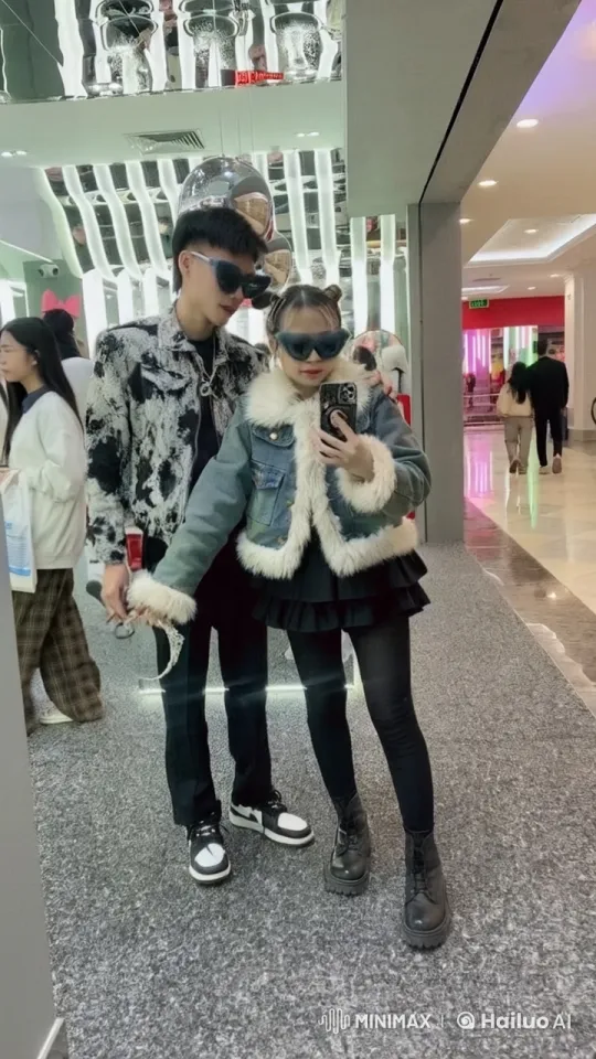 Couple Practices Martial Arts in Bustling Shopping Mall – AI Generated Video | Hailuo AI