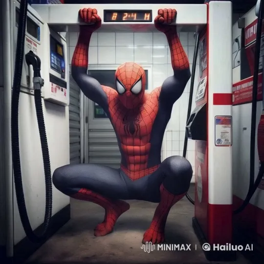 Spider-Man Navigates Melted Cheese Flood at Old Gas Station – AI Generated Video | Hailuo AI
