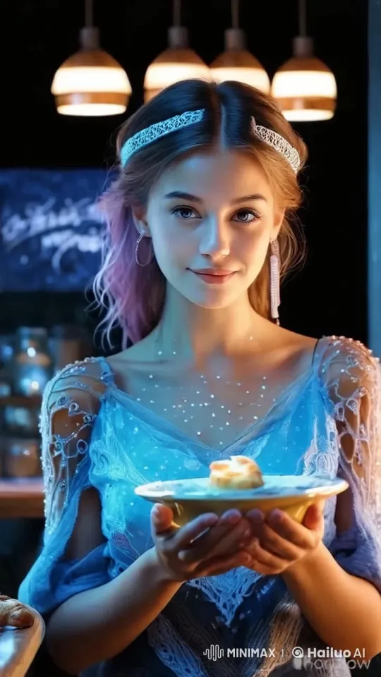 Elegant Woman Shares Joy in Cozy Café Setting – AI Generated Video | Hailuo AI