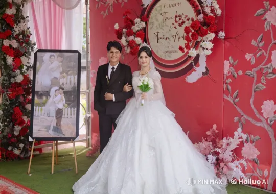 Stunning Wedding Scene with Elegant Couple and Vibrant Floral Display – AI Generated Video | Hailuo AI