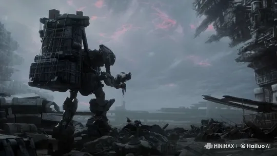 Post-Apocalyptic Robot Carrying Load Amidst Ruins – AI Generated Video | Hailuo AI