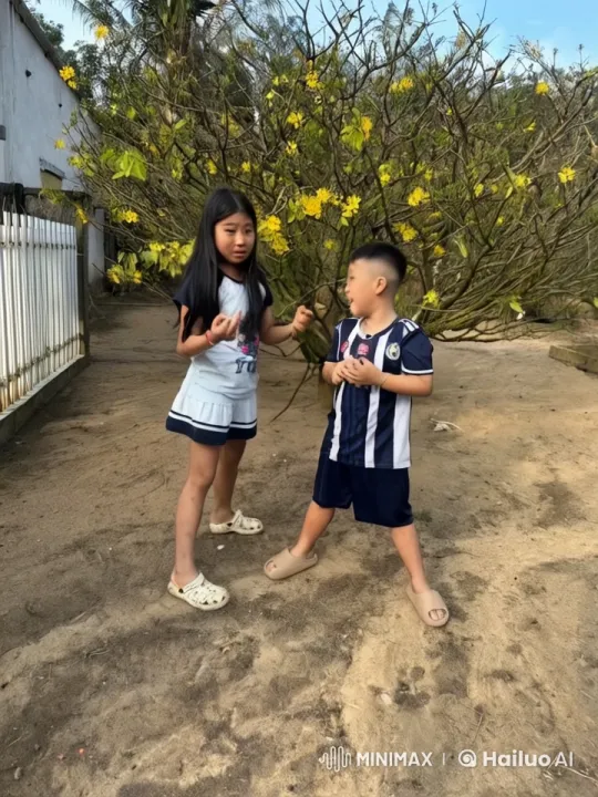 Children's Playful Kung Fu Fight in Rural Setting – AI Generated Video | Hailuo AI