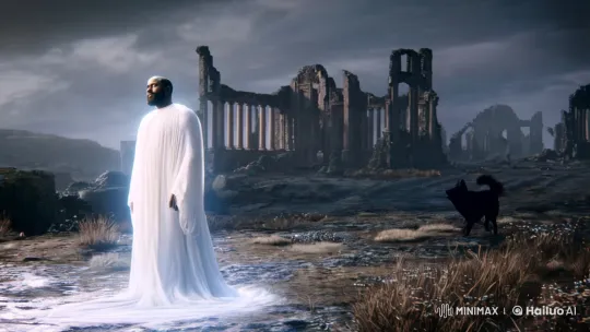 Man's Soul Ascends Amidst Ruins in Ethereal Light – AI Generated Video | Hailuo AI