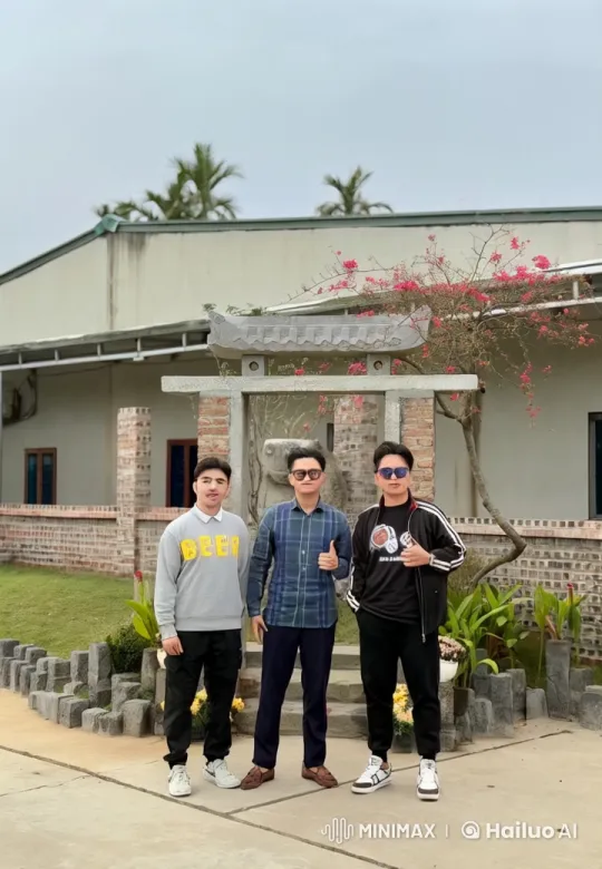 Three Men Perform Energetic Kung Fu in Front of Stone Gate – AI Generated Video | Hailuo AI