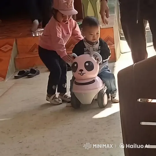 Girl Guides Toddler on Panda Toy Vehicle – AI Generated Video | Hailuo AI