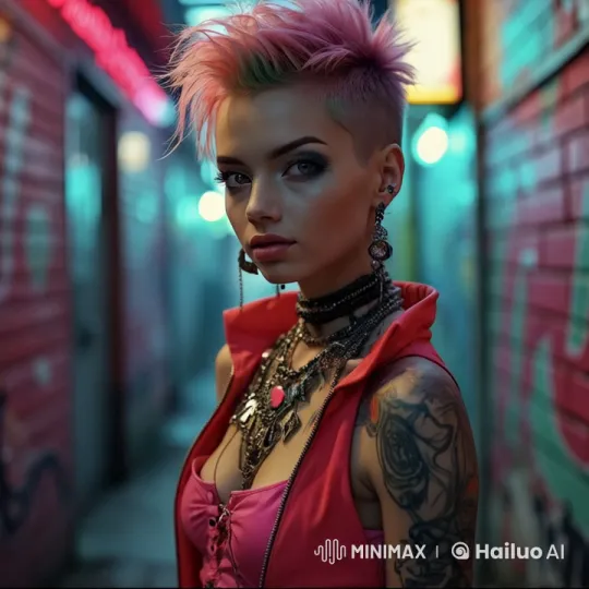 Neon-Lit Alleyway with Punk Aesthetic – AI Generated Video | Hailuo AI