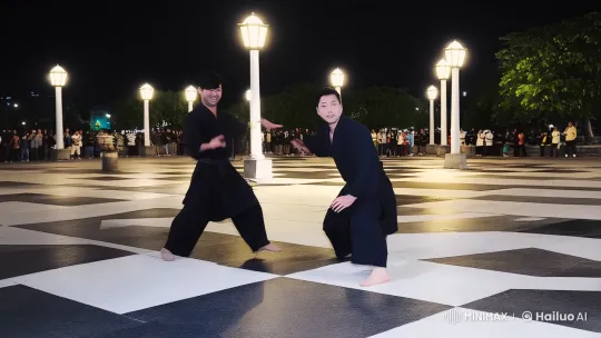Martial Arts Master Showcases Skills in Cinematic Night Battle – AI Generated Video | Hailuo AI
