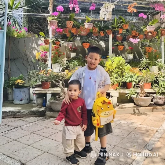 Boys Engage in Playful Kung Fu in Colorful Garden – AI Generated Video | Hailuo AI