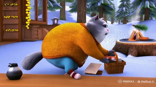 Cozy Winter Magic: Dreamy Cat's Solitary Picnic in a Cabin Setting – AI Generated Video | Hailuo AI