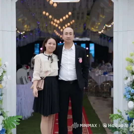 Couple Engages in Playful Kung Fu at Festive Indoor Event – AI Generated Video | Hailuo AI