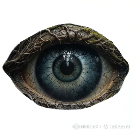 Vibrant Blue Eye Amidst Wood Vines – AI Generated Video | Hailuo AI