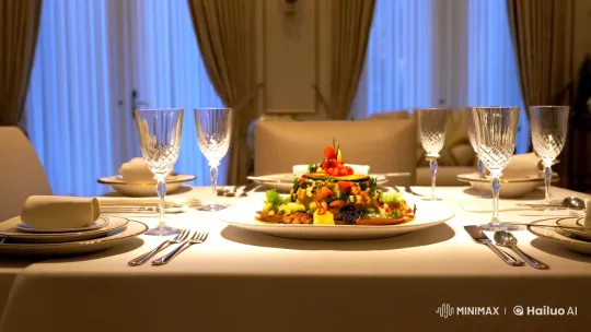 Artful Dining: Chef's Masterpiece Showcased in Elegant Setting – AI Generated Video | Hailuo AI