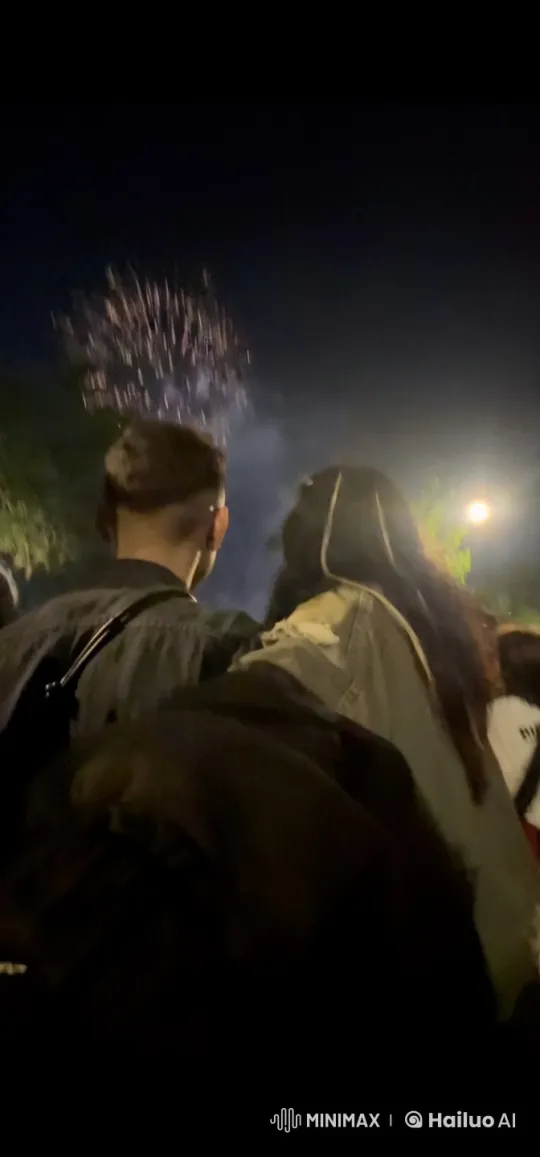 Nighttime Celebration: Fireworks and Silent Onlookers – AI Generated Video | Hailuo AI