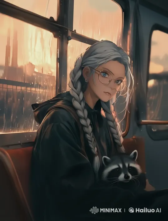 Girl with Braided Hair and Pet Raccoon on a Train – AI Generated Video | Hailuo AI