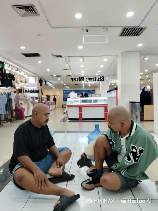 Two Men Chat in Bright Clothing Store – AI Generated Video | Hailuo AI