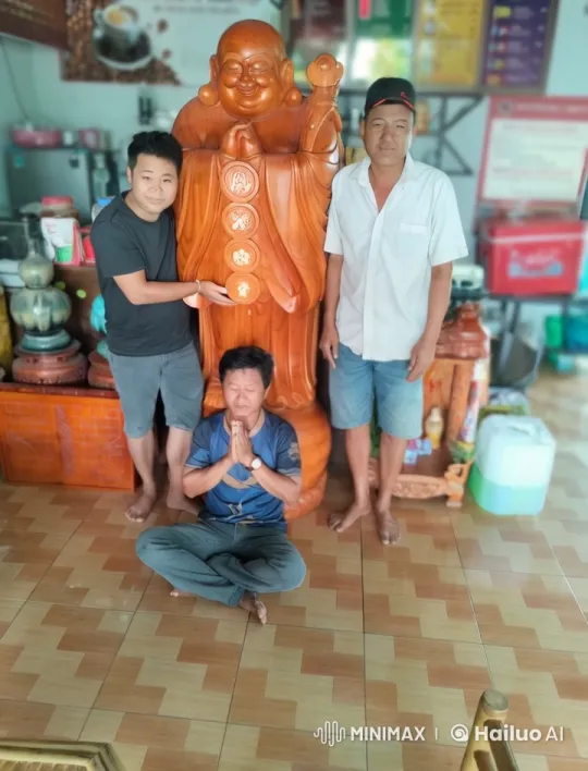 Men Meditate with Laughing Buddha Statue – AI Generated Video | Hailuo AI