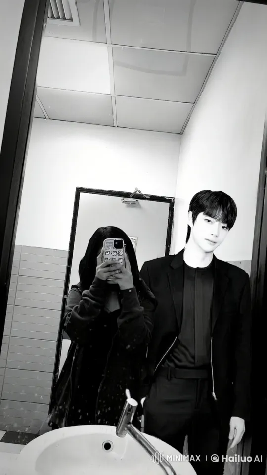 Affectionate Couple Takes Selfie in Bathroom Mirror – AI Generated Video | Hailuo AI