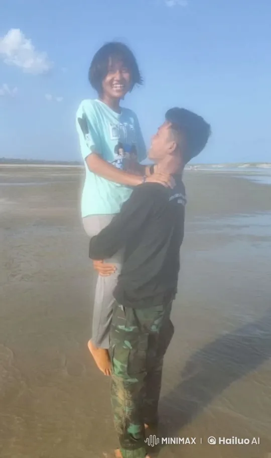 Friends Share Affectionate Moment on Beach – AI Generated Video | Hailuo AI
