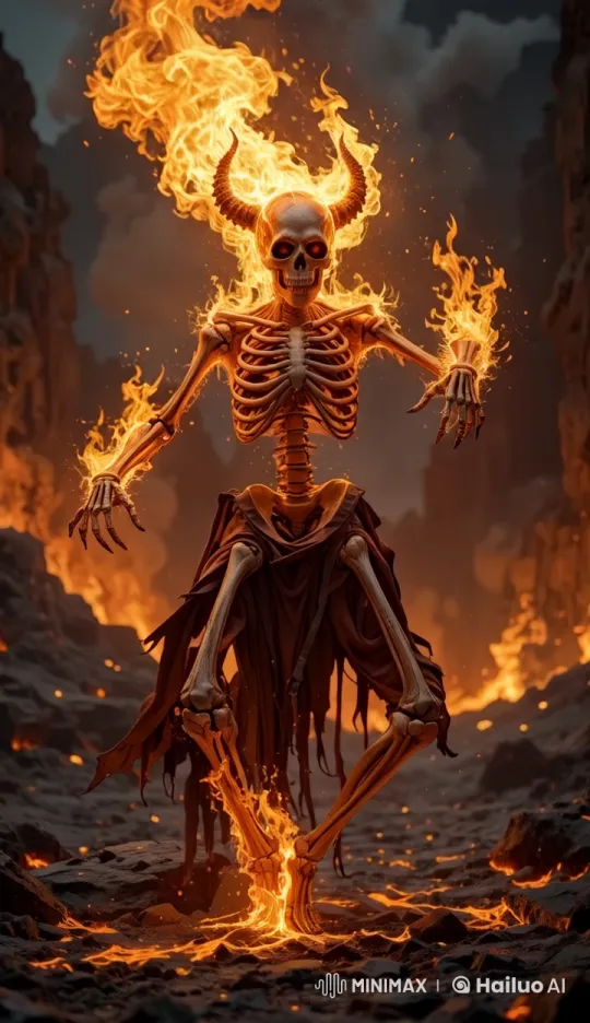Fiery Demon Skeleton's Fiery Hip-Hop Dance Performance – AI Generated Video | Hailuo AI
