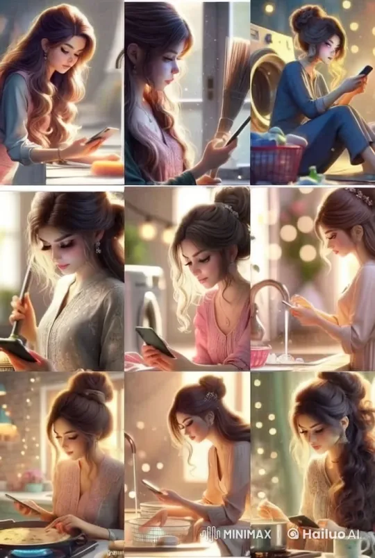 Woman Multitasking with Smartphone in Daily Chores – AI Generated Video | Hailuo AI