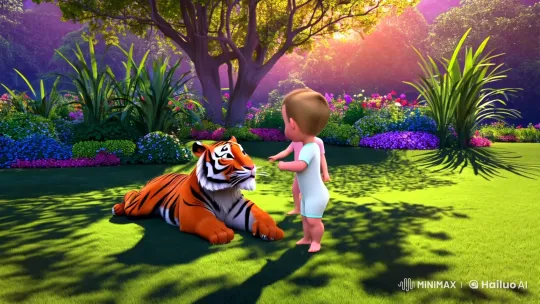 Innocent Boy and Majestic Tiger's Tender Encounter – AI Generated Video | Hailuo AI