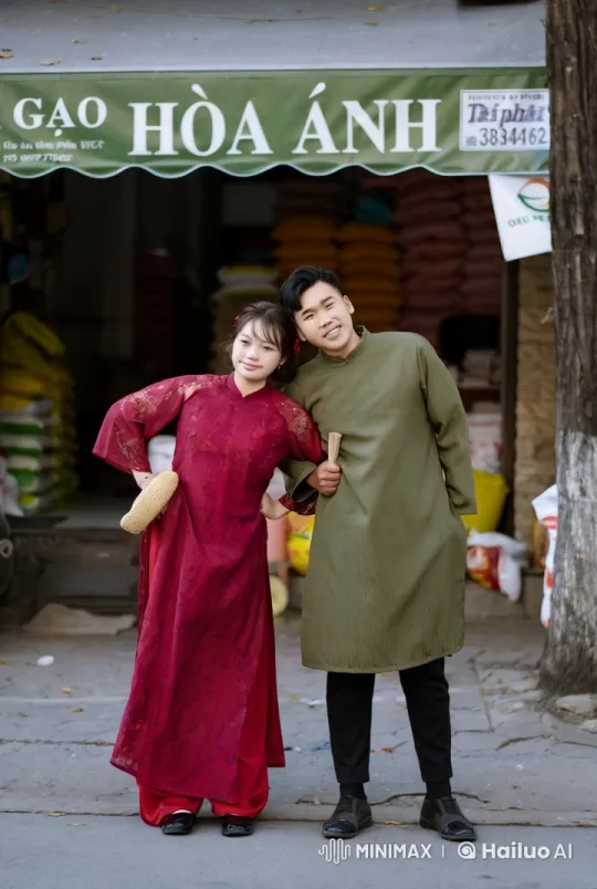 Traditional Martial Arts Display in Front of 'Gạo Hòa Ánh' Shop – AI Generated Video | Hailuo AI