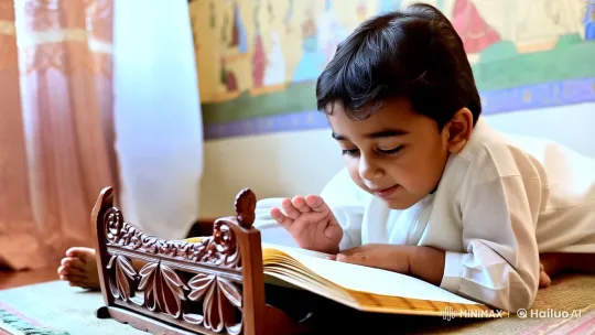Child Reading Quran on Prayer Mat in Serene Setting – AI Generated Video | Hailuo AI