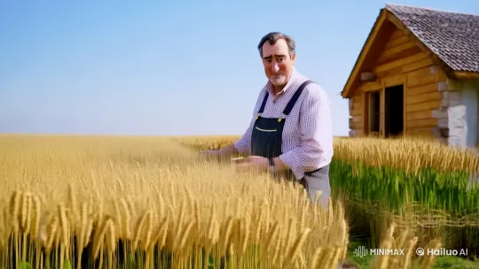 Farmer Rescues Injured Bird in Golden Wheat Field – AI Generated Video | Hailuo AI