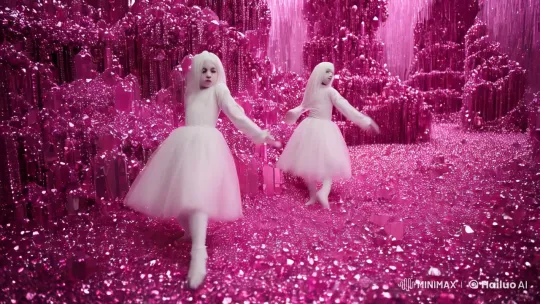 Albino Girls Dance in Crystal Realm: VR Spectacle – AI Generated Video | Hailuo AI