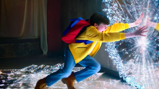 Boy Struggles Against Pull of Luminous Mirror – AI Generated Video | Hailuo AI