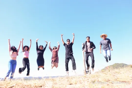 Group Joyfully Leaping and Play Fighting in Open Field – AI Generated Video | Hailuo AI