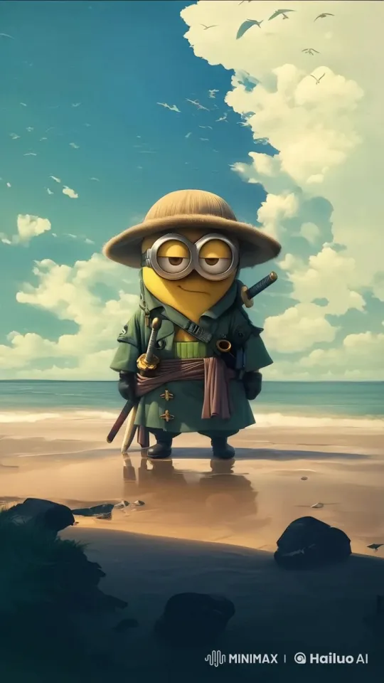 Minion Samurai Stands Guard on Peaceful Beach – AI Generated Video | Hailuo AI