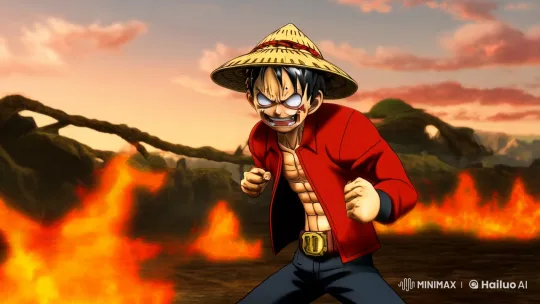 Luffy Triumphs in Fiery Sunset Battle – AI Generated Video | Hailuo AI