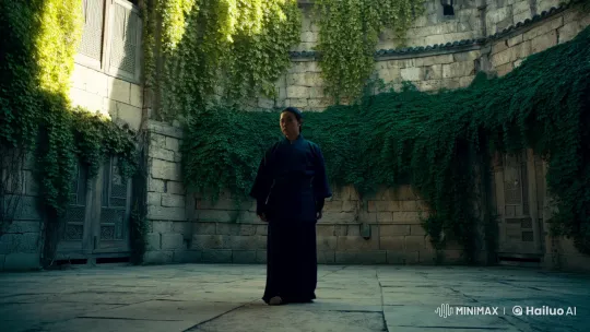 Martial Artist in Sunlit Courtyard with Aesthetic Camera Work – AI Generated Video | Hailuo AI