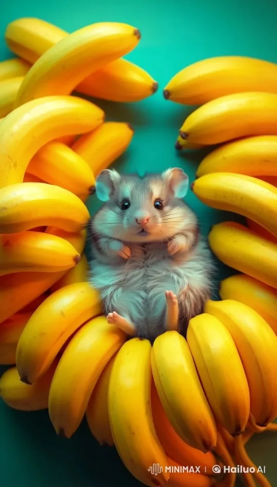 Cute Hamster in Bananas: Live2D 4K Slow Motion Detail – AI Generated Video | Hailuo AI