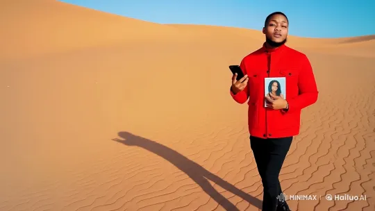 Man Sings in Desert, Holding Picture of Loved One – AI Generated Video | Hailuo AI