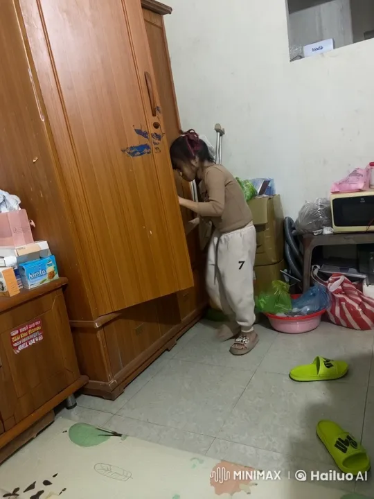 Child Searching Through Cluttered Wardrobe – AI Generated Video | Hailuo AI